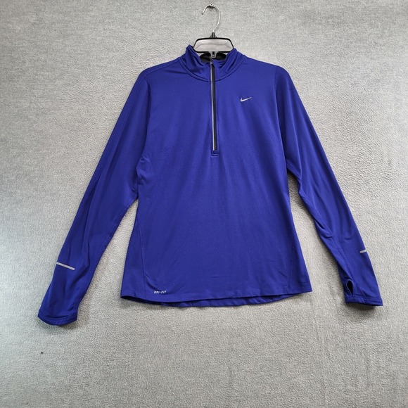 Nike Women Sweatshirt Medium Blue Swoosh Logo 1/2 Zip Thumbhole Dri Fit Mock - Picture 1 of 9